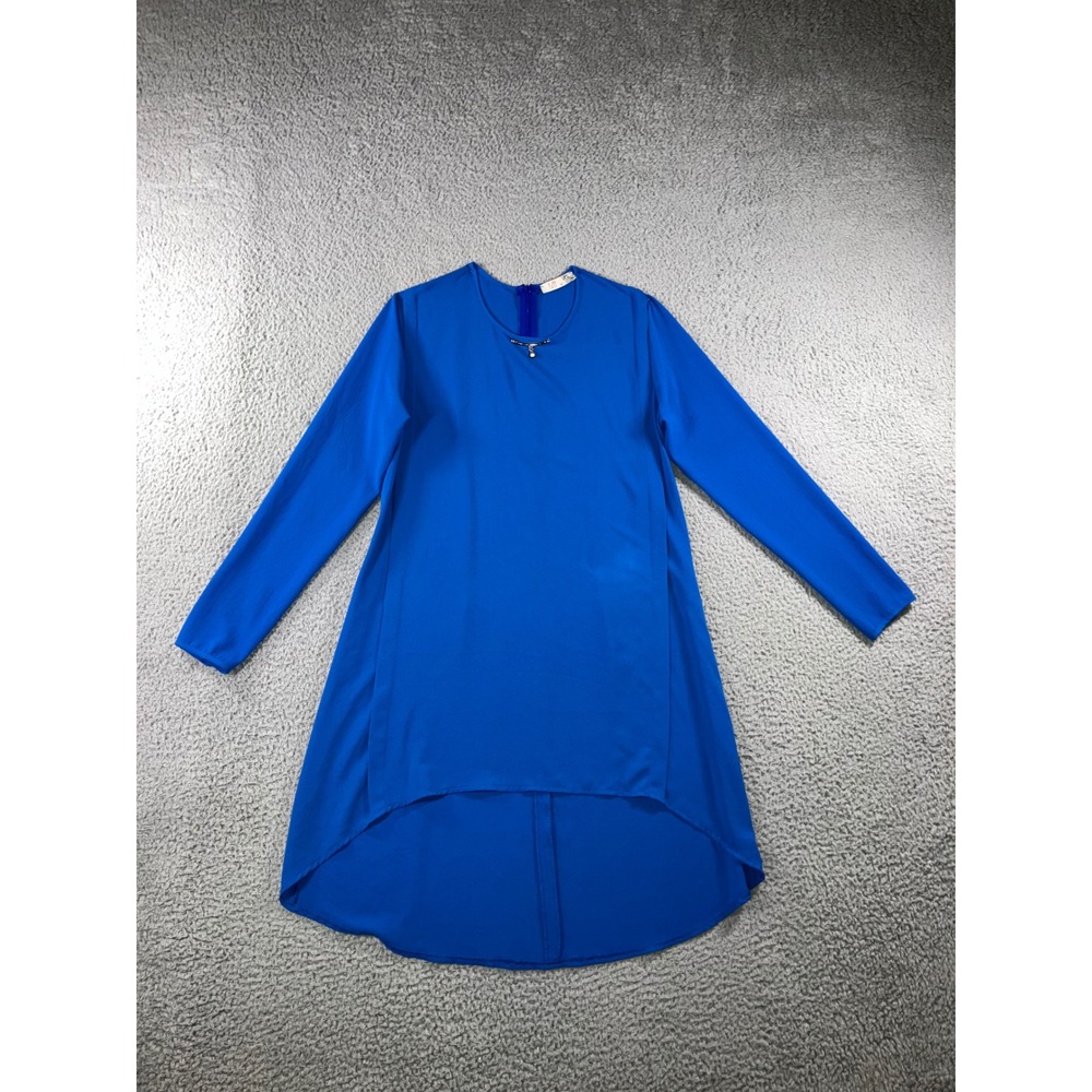 Tunic‎ Dress 10-12 Cobalt Blue Embellished Lagenlook Layering Long Sleeve Modest